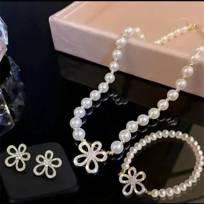 4 Pcs Elegant Fashion Flower Pearl Jewellery Set